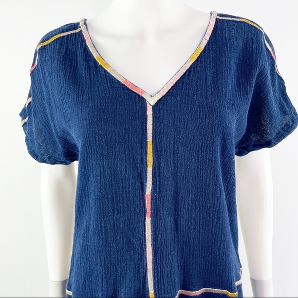 Madewell Size S Navy Blue Short Sleeve Crinkle Cotton ISADORA Easy Dress - Picture 5 of 11